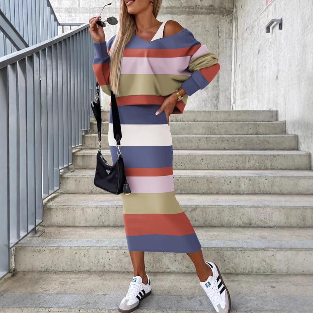 Autumn and Winter New Fashion Bat Sleeve Sweater Long Skirt Hip Suit Skirt Women's Clothing