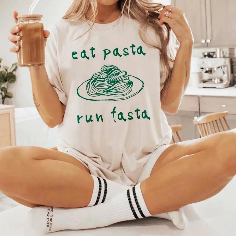 ZX TEE Eat Pasta Run Fasta T-Shirt Pasta Lover Shirt Food Lover Tee Gift For Friends Birthday Gift Funny Slogan Unisex Fashion Tops