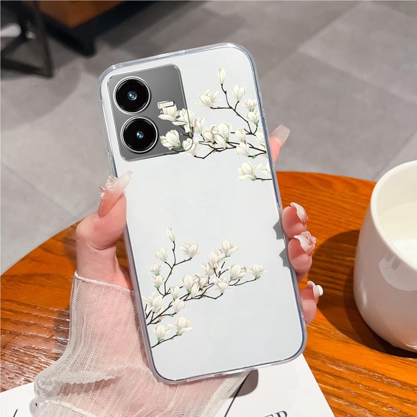 For Vivo Y22S Y27 Y33 Y36 Y37 Y35 Phone Bags Beautiful Flower Pattern Camera Protection Transparent Silicone Anti Drop Protective Shell For Vivo Cover