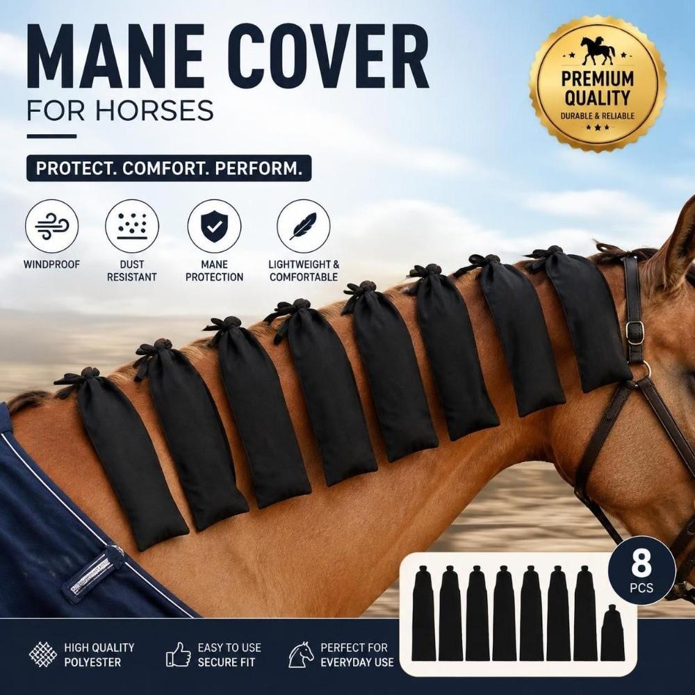 8pcs Lightweight Mane Protectors Black Woven Nylon Mane Bags Braid Ready Mane Covers Trail Riding