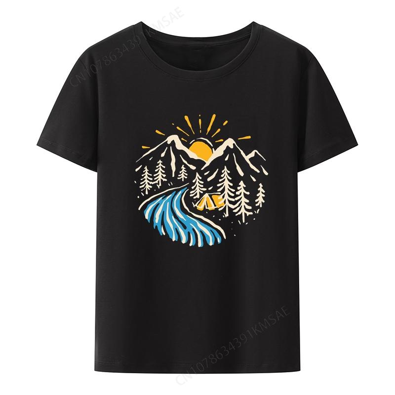 Outdoors Roupas Masculinas Mountain The Sunset Streetwear Unisex Clothing Casual Print Shortsleev Style Hipster Tops Humor Pattern