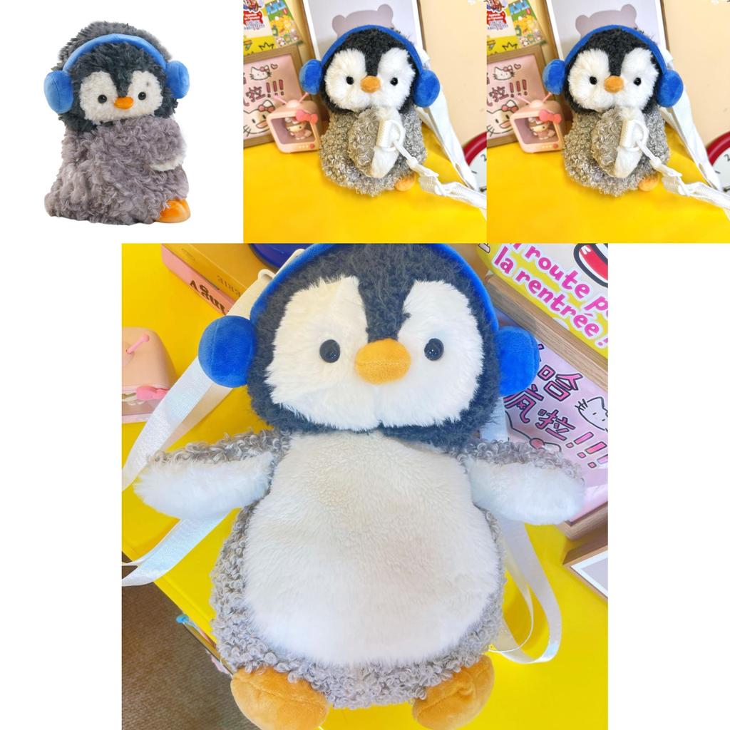Little Penguin Cartoon Plush Girls Backpack With Interior Pocket For School
