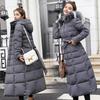 Women's Long Cotton-Padded Jacket with Belt, Over-the-Knee, Slim Fit, Korean Winter 2025 Style.