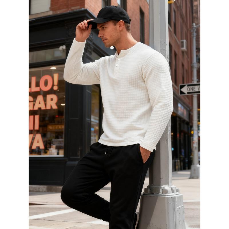 American Style Mens Long Sleeve Hoodless Jacquard Slim Fit Vintage Sweatshirt