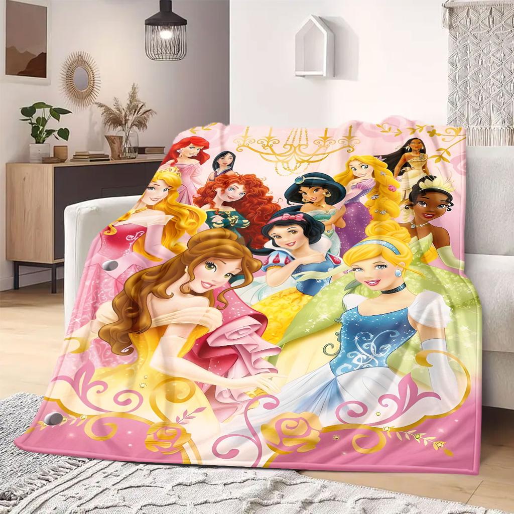 Princess Print Cartoon Flannel Blanket for Travel Picnics Bedrooms Sofas Beds Chairs Home Decor Design