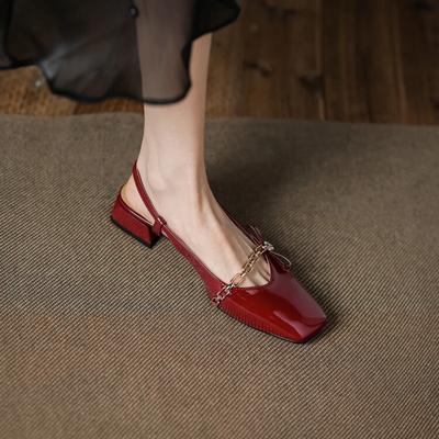 Módne NOVÉ Letné Dámske Sandále Štvorcová Špička Hrubý Podpätok Topánky Lakované Kožené Topánky pre Ženy Stručné Kryté Prsty Slingback Ručne Vyrábané Topánky