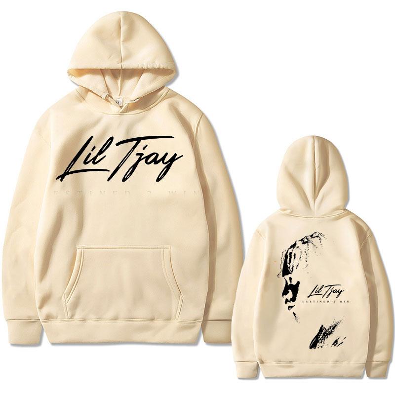 Rapper Lil Tjay Destined 2 Win Double Sided Print Hoodie Man Black Cotton Sweatshirt Men Women Fashion Oversized Hip Hop Hoodies