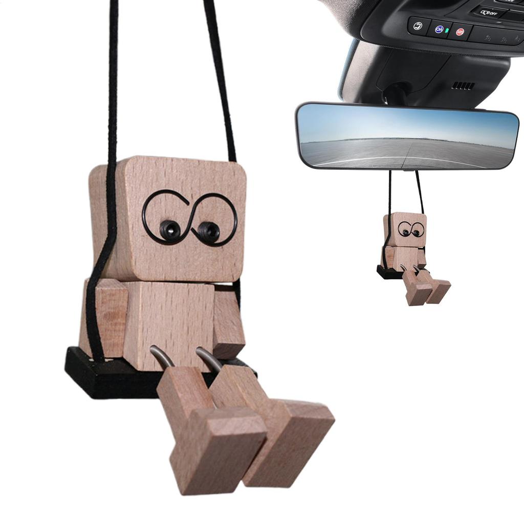Car Mirror Swinging Ornament Funny Wooden Leg Shaking Men Figurine Car Interior Rearview Mirror Decoration for Vehicles Trucks