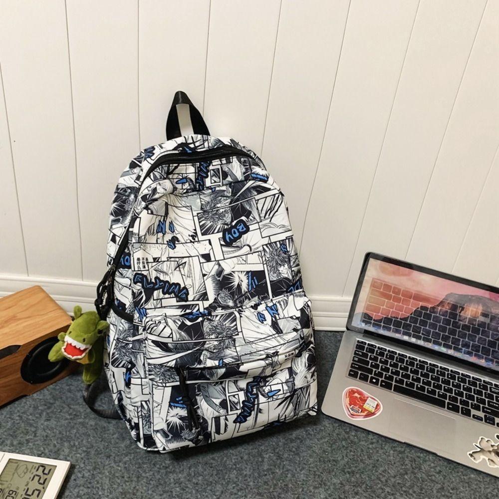 

Черный рюкзак большой вместимости из нейлона с мультяшным принтом, модный рюкзак с граффити, школьный рюкзак, школьный Style 4