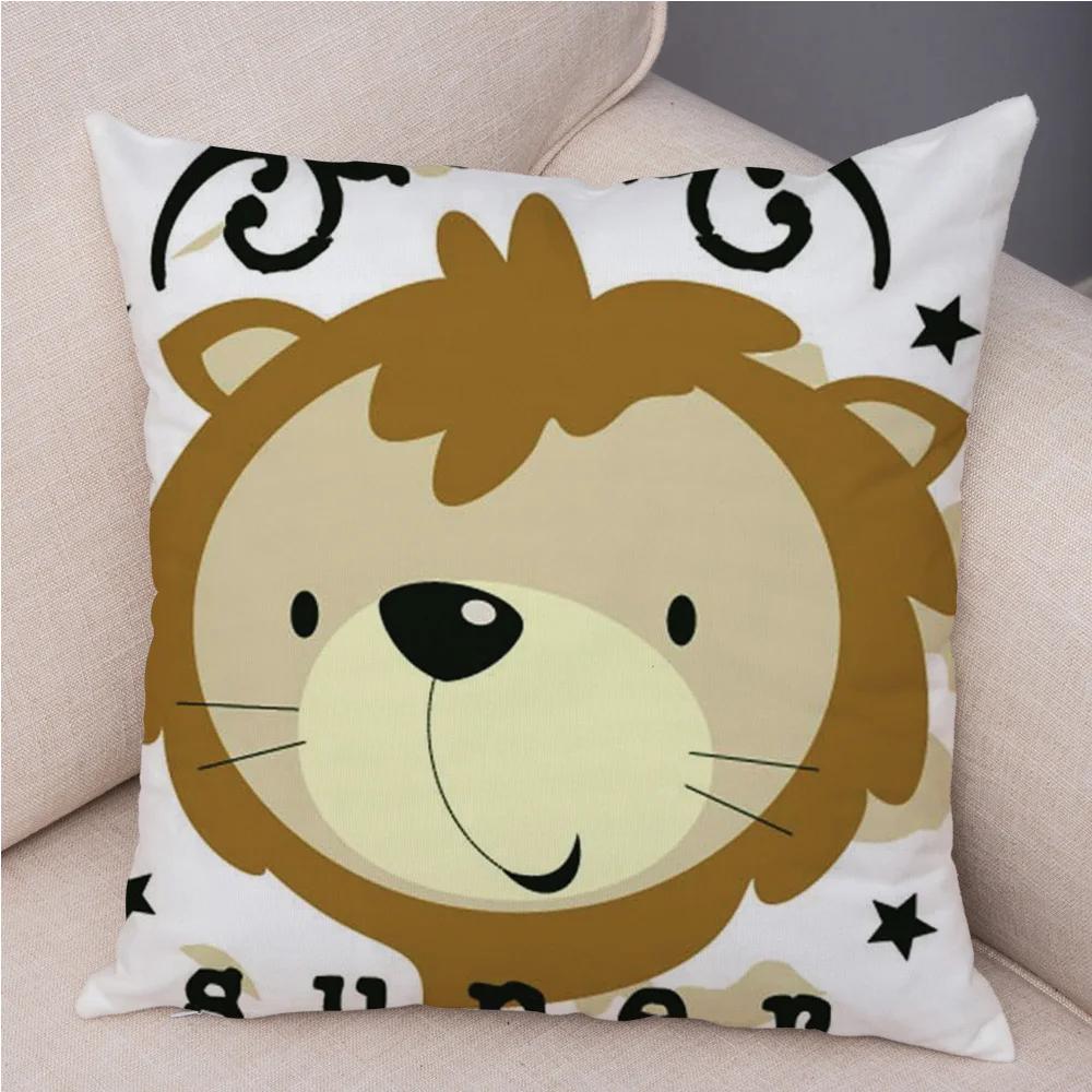 Short Plush 45*45 cm Cute Lion Pillow Case Cartoon Animal Square Cushion Cover for Sofa Home Decorative Printed Throw Pillowcase