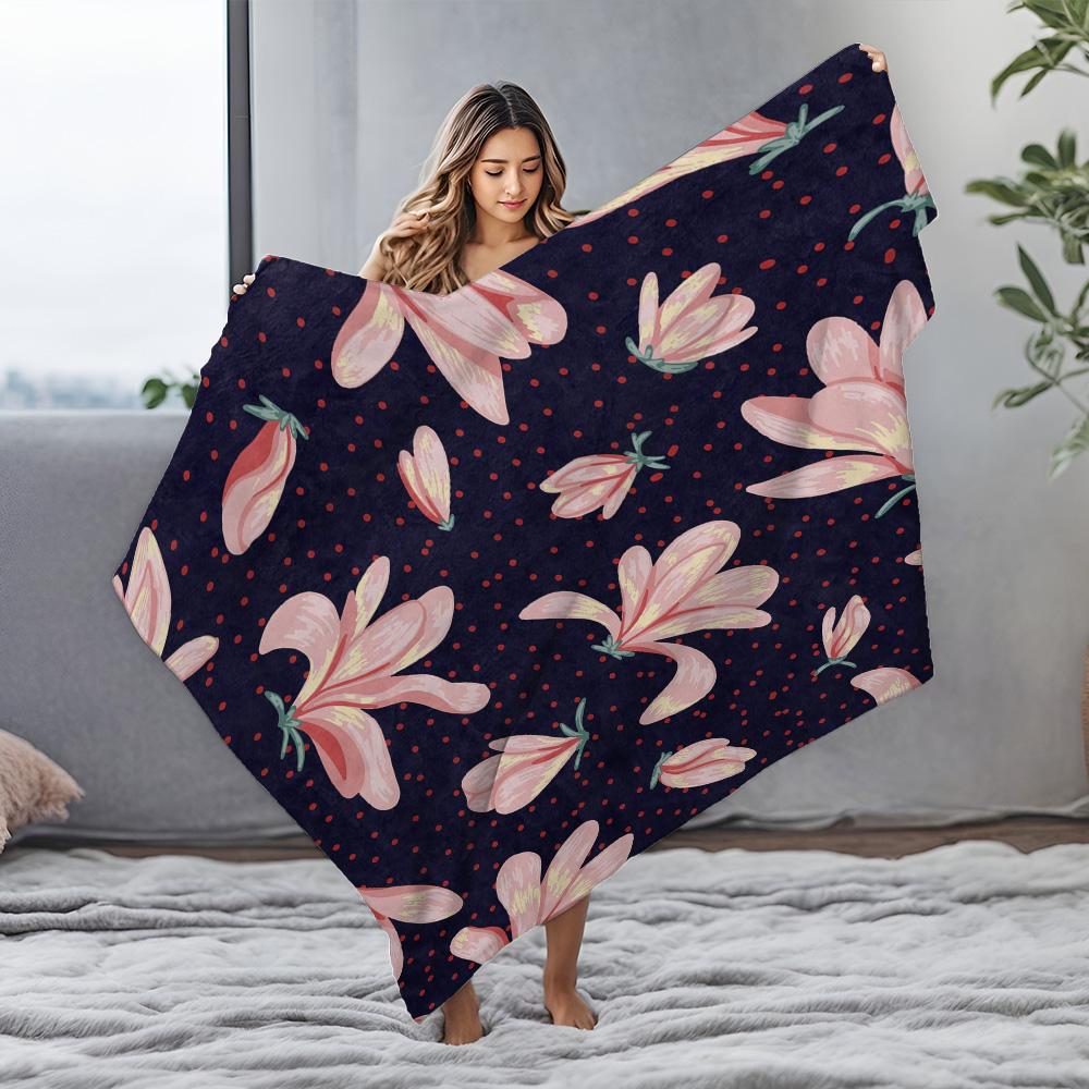 Waterproof Fleece Blanket Floral Watercolor Lilies Pink Red Small Throw Blanket for Kids Teens Adults Gift