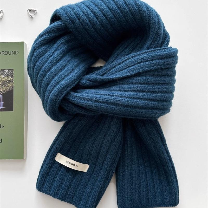 Autumn and Winter Thickened Korean Style Versatile Couple Style Knitted Warm Solid Color Cloth Label Woolen Scarf