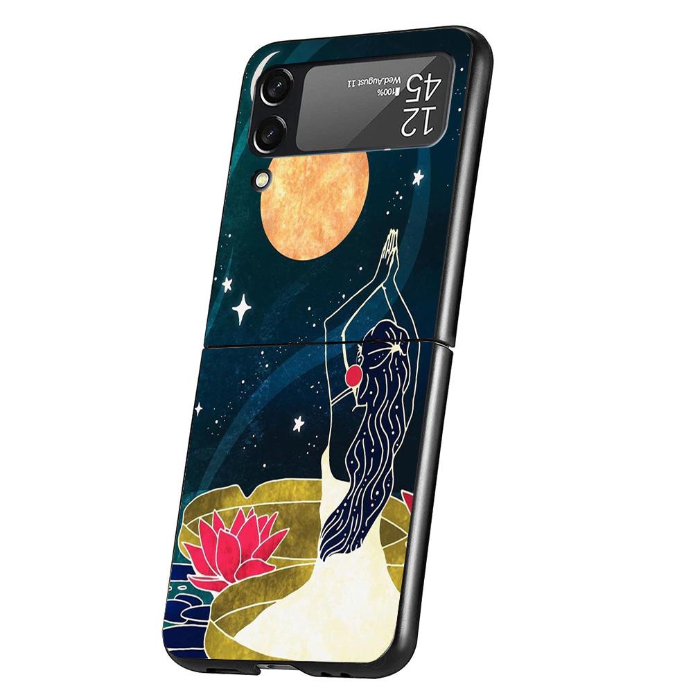 Funny Sun Moon Face Cover Phone Case For Samsung Galaxy Z Flip 7 6 5 4 3 5G Flip7 Flip6 Flip5 Flip4 Flip3 Black Fundas Shell Gal