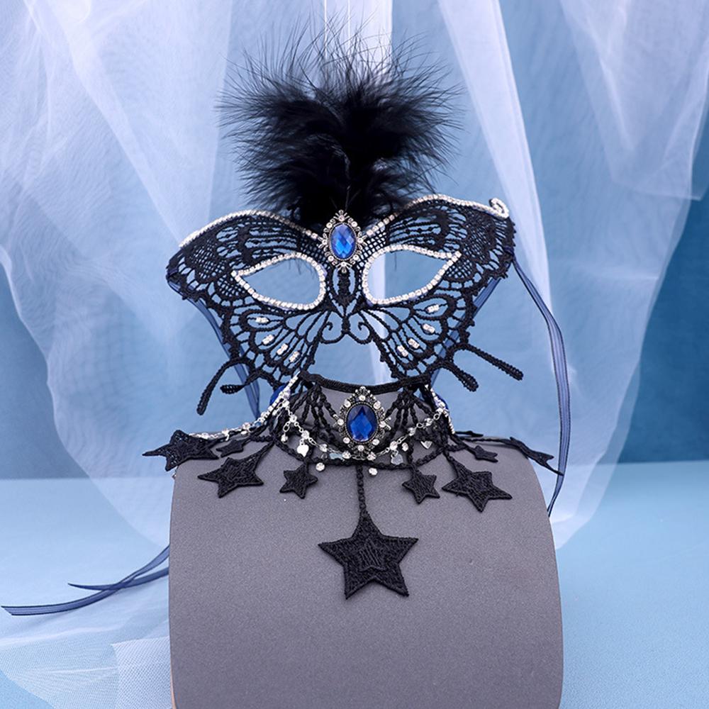 Baroque Vintage Black Crystal Rhinestone Mask Feather Tassel Hairbands For Women Butterfly Party Mask