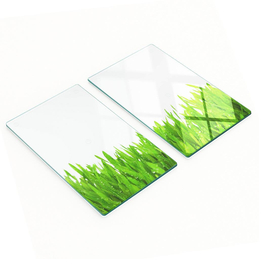 Set of Tempered Glass Kitchen Boards with Grass Pattern 2x30x52 cm