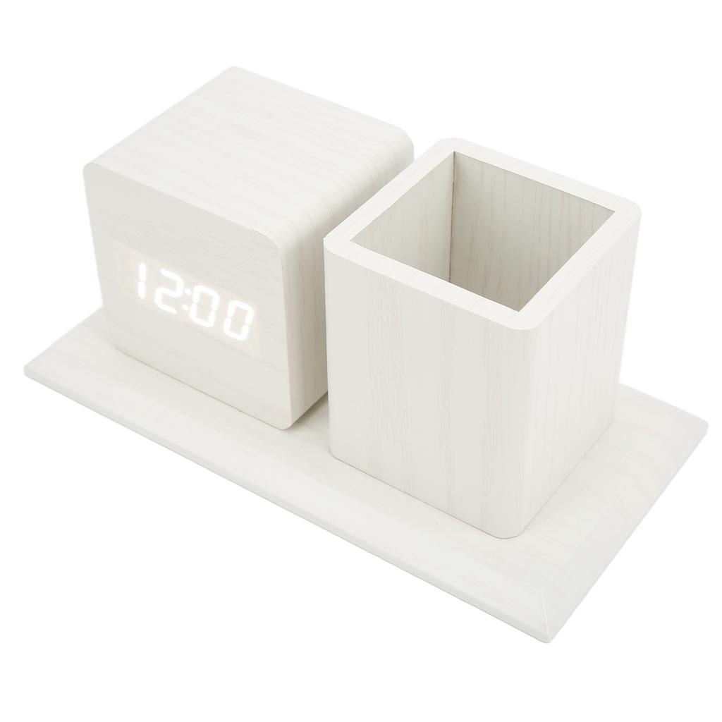 Pen Holder Clock Temperature Calendar Display 3 Level Brightness Adjustment Voice Control LED