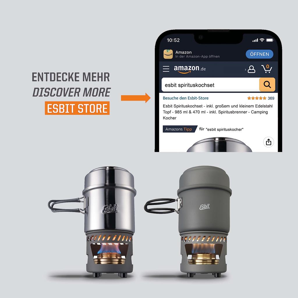 Esbit Conjunto de Cozinha Externo em Aço Inoxidável 985ml com Queimador a Álcool ESCS985ST0