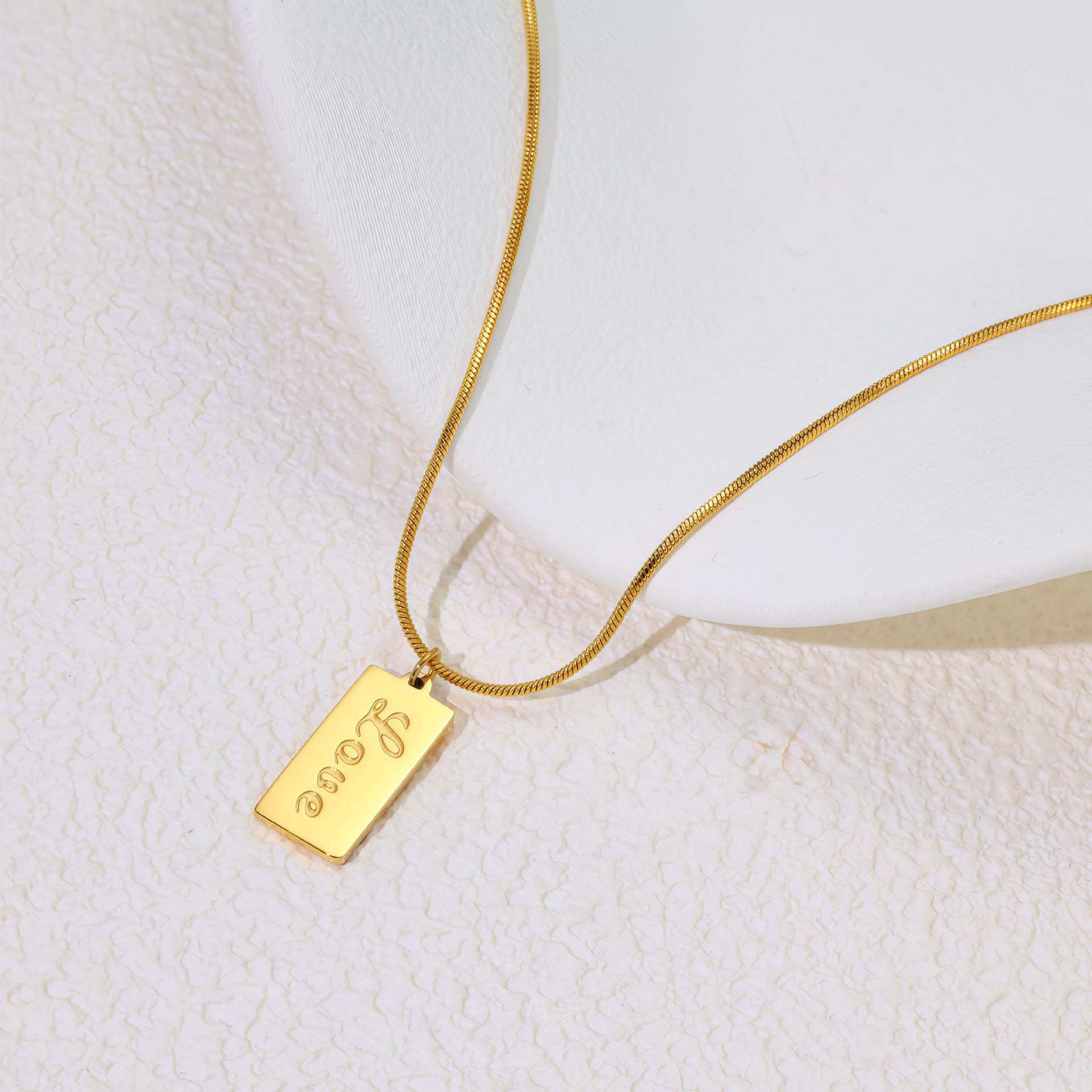 Minimal Vacuum Plated 18K Gold Titanium Steel Necklace Love Letter Small Square Brand Snake Bone Necklace