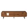 Mueble de TV con 3 Puertas, 2 Cajones, Ranuras Verticales, Relieves Arqueados, Esquinas Redondeadas, Patas Metálicas, Estilo Mediados de Siglo, Aberturas para Cables,