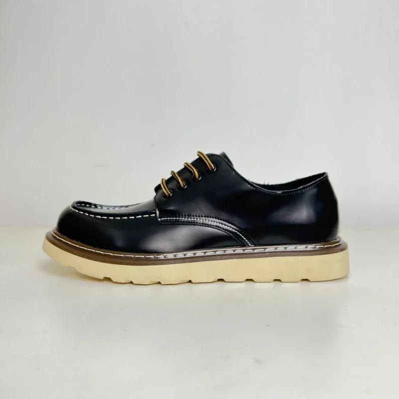 2024 Work Attire Cowhide Men's Shoes Retro Casual Single Shoe Breathable Round Toe Shoes Lace Up Flat Sole Hiking Shoes Loafers 2024