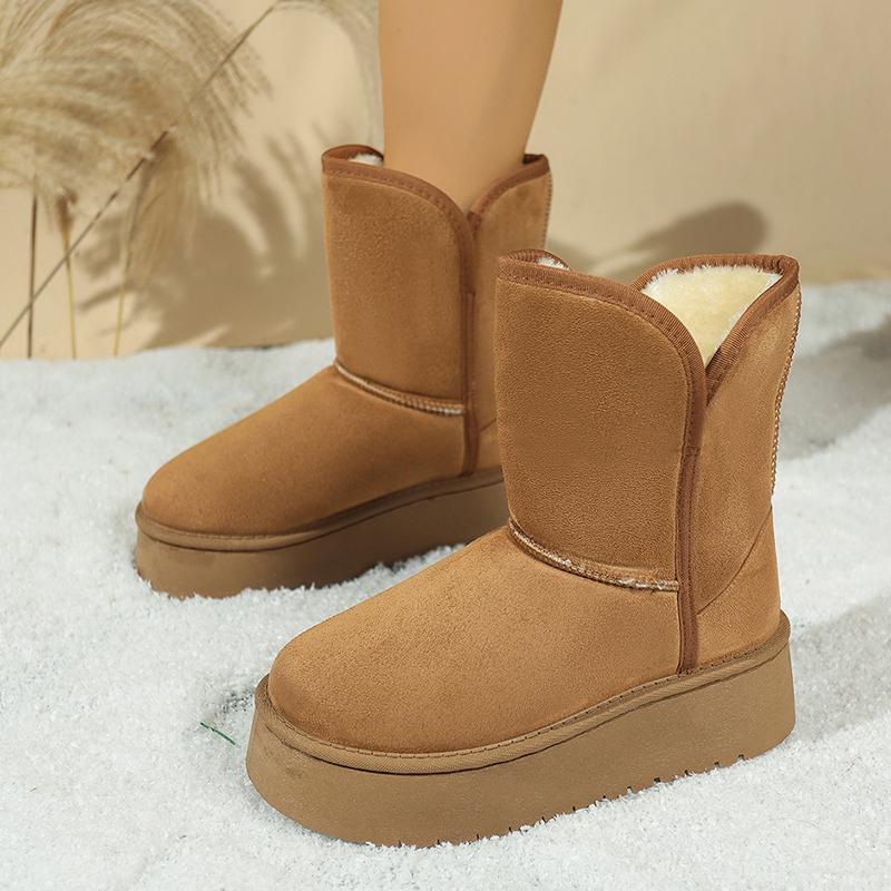 Fashion Luxury Faux Suede Platform Snow Boots for Women Winter Plush Warm Cotton Padded Shoes Woman Thick Sole Non Slip Fur Ankle Boots
