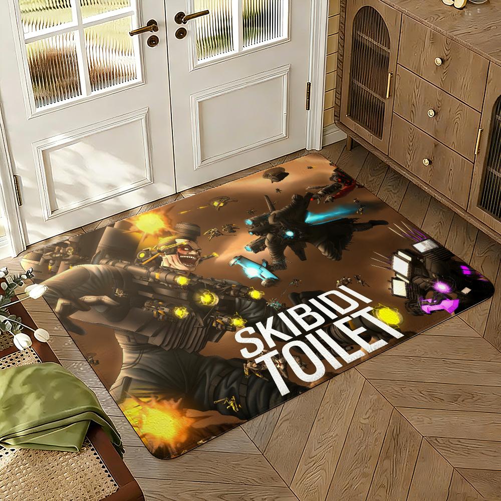 Cartoon S-Skibidi T-Toilet Floor Mat Soft Thickened Absorbent Non-Slip Bedroom Living Room Door Mat Home Decor Flannel Rugs