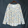 Women's Fashionable And Casual Shirt Long-sleeved V-neck Print Cotton And Linen Blouse