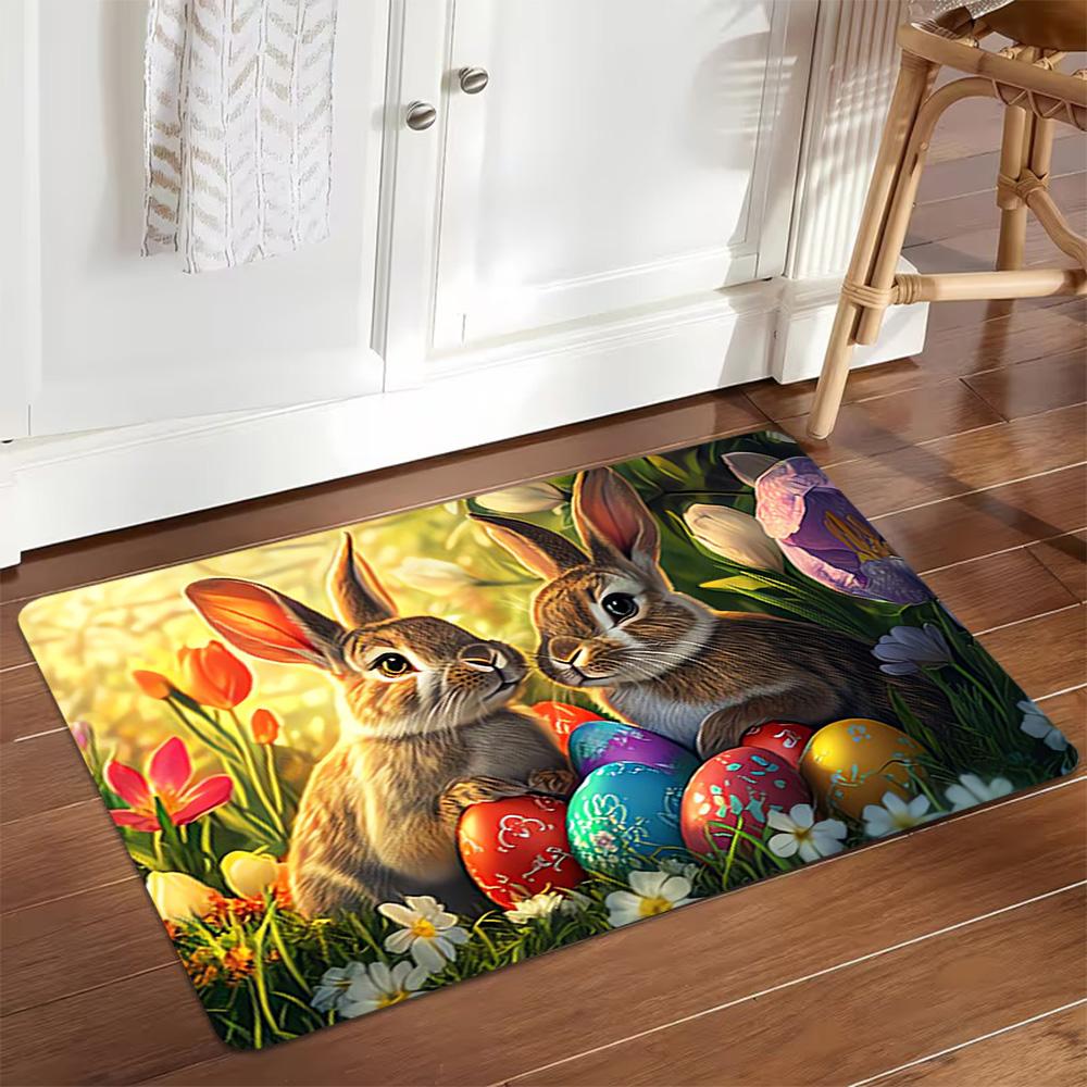 Easter Bunny Decorations Set Decoration,Carpet,Living Room,Bedroom, Non-slip,Square rug