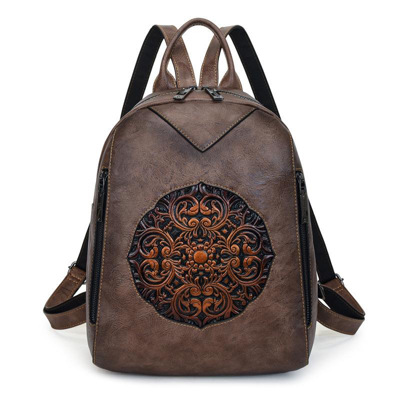 Women's Vintage Embossed PU Leather Backpack, Convertible 3-Way Casual Daypack, Lightweight Commuter Travel Backpack Purse