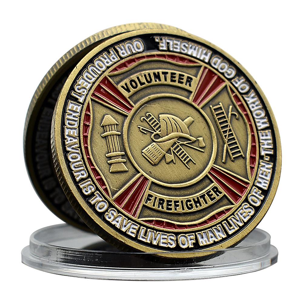 Volunteer Firefighters Challenge Coin Honor Badge Bronze Medal Commemorative Medal Home Decoration Festival Gift Souvenir