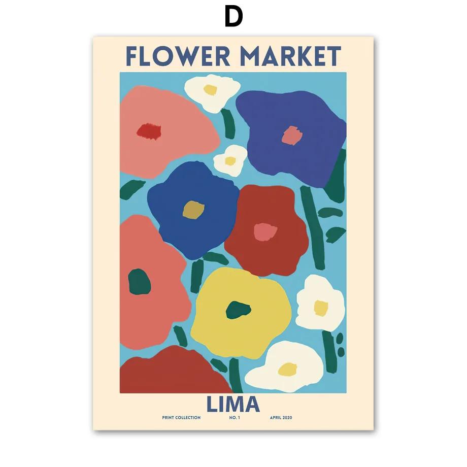 Nordic Abstract Flower Market Leaf Illustration Wall Art Posters and Prints Canvas Painting Wall Pictures for Living Room Decor