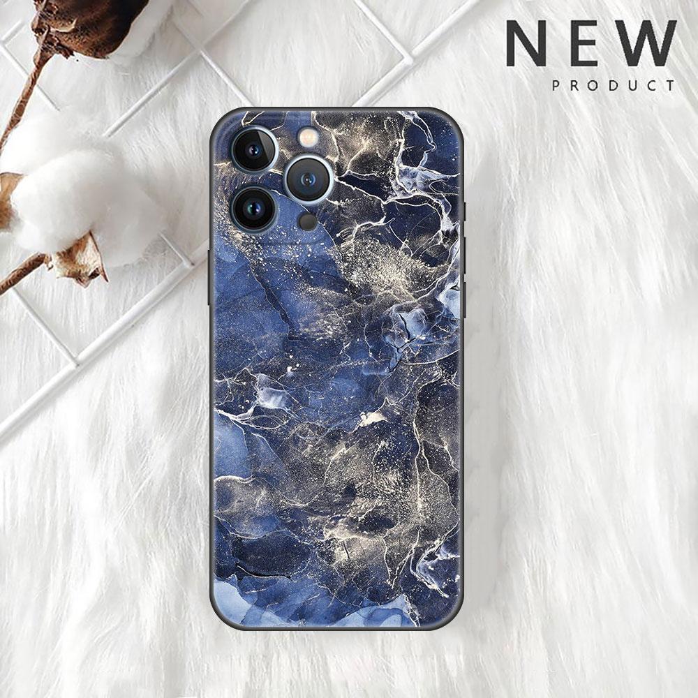 Case For Apple iPhone 11 13 12 14 Pro 7 Plus XR X XS Max 6 6S 13Pro SE 2022 Black Silicone Phone Funda Marble Pattern