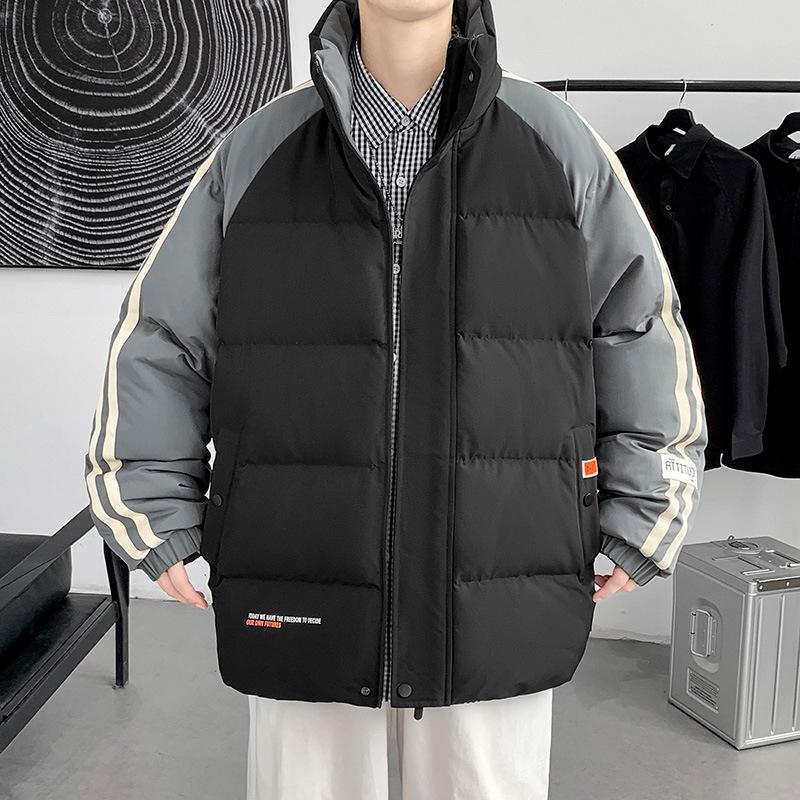 

Two bars of cotton-padded clothes men s new winter thickened jacket cotton-padded jacket brand hooded loose tooling bread feather Rong cotton-padded M чёрный