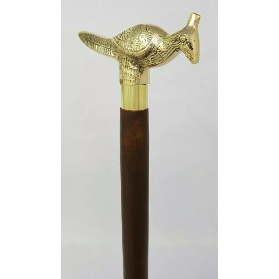 Nautical Brass Peacock Head Handle Victorian Style Walking Stick Wooden Cane New