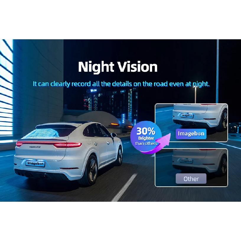 Imagebon 9" 4K Dashcam Wireless CarPlay & Android Auto Car DVR GPS Navigation Night Vision Dual Lens WiFi AUX FM