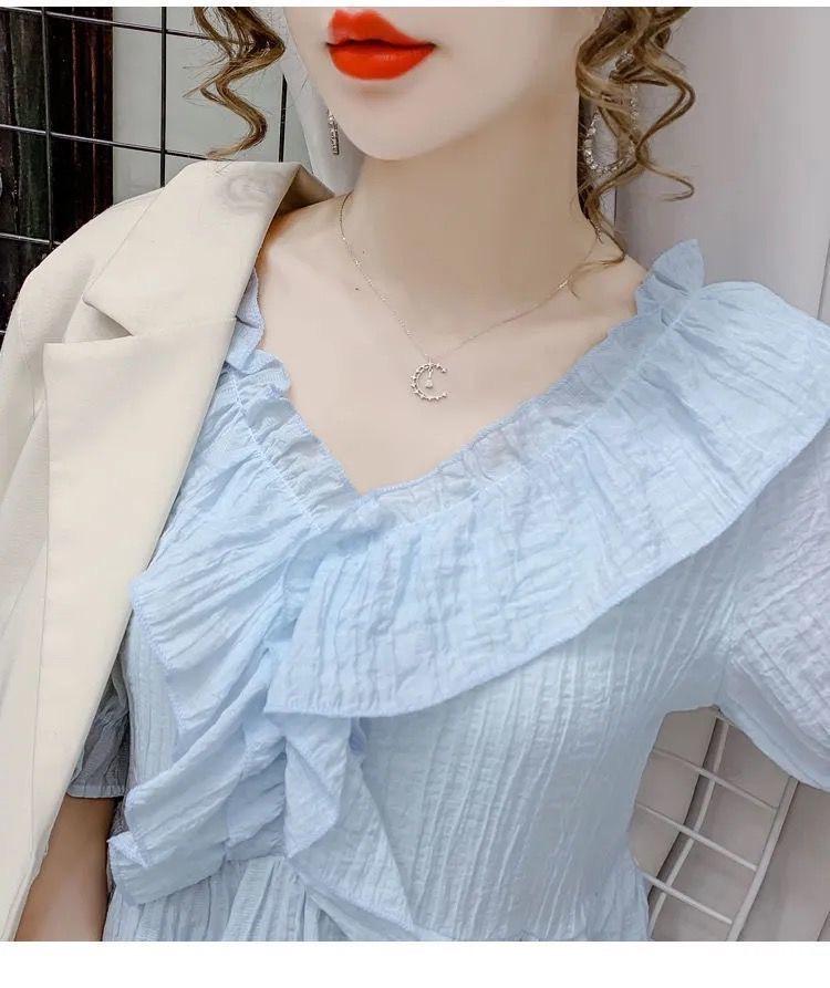 Women's Summer French V-neck Ruffle Puff Sleeve Top – Versatile and Fashionable