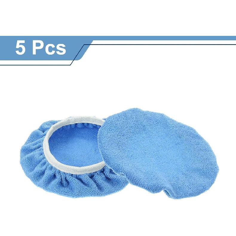 HARFINGTON 5pcs Car Polisher Bonnet Buffing Pad Micro-fiber Polishing Buffing Pad Cover for 9"-10" Car Buffer Bonnets Polisher, Light Blue