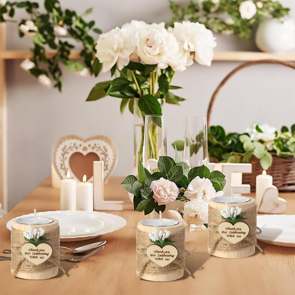 12Pcs Wooden Tealight Candle Holders Wedding Favors Party Candle Favors Bridal Shower Favors for Wishing Wedding Party Birthday