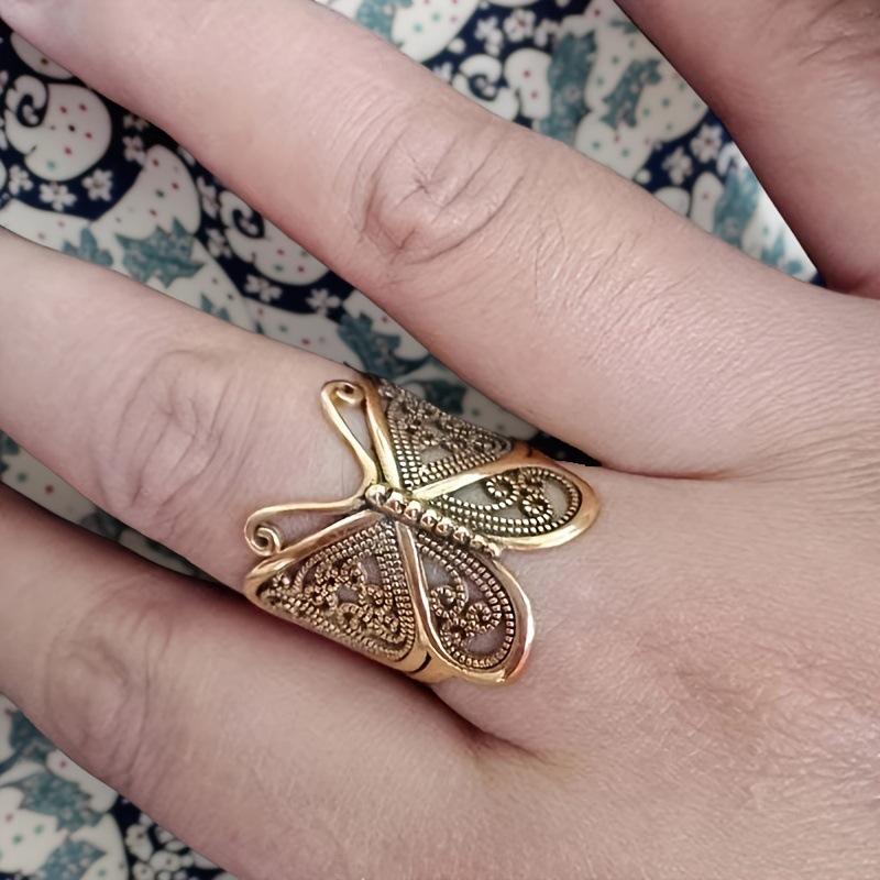 Retro Schmetterlingsring Retro geschnitzter Schmetterlingsring Handverzierte Schmetterlinge