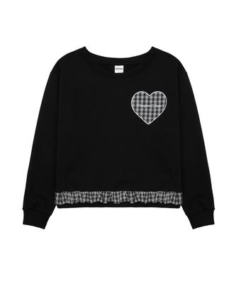 Awoseiawo One Shoulder Check Applique Frill Sweatshirt Black
