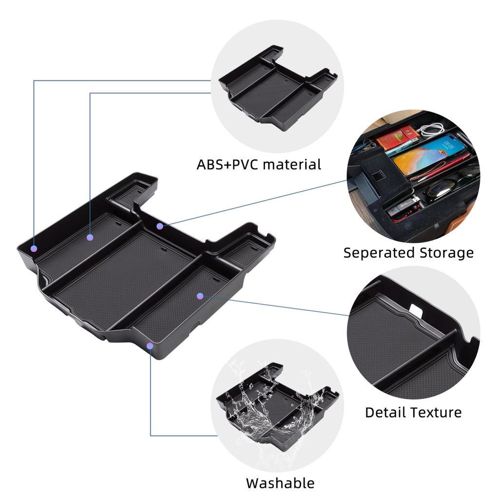 För Dodge Ram 1500 2500 3500 2019-2026 Central armstöd Förvaringslåda Halkfri Bricka Organizer Interiörtillbehör Svart