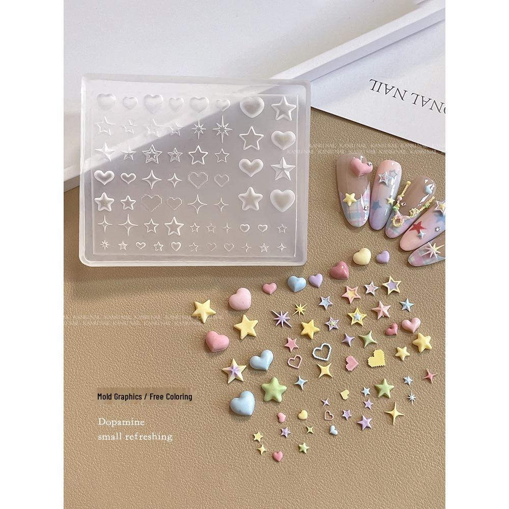 2026 Dopamine Stars Silicone Mold: Cute Star, Rays & Heart Ornaments for 3D Nail Art, Easy Release