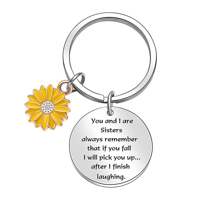 Sunflower Pendant Metal Stainless Steel Keychain For Parents Teachers Handmade Jewelry Gift Key Decoration