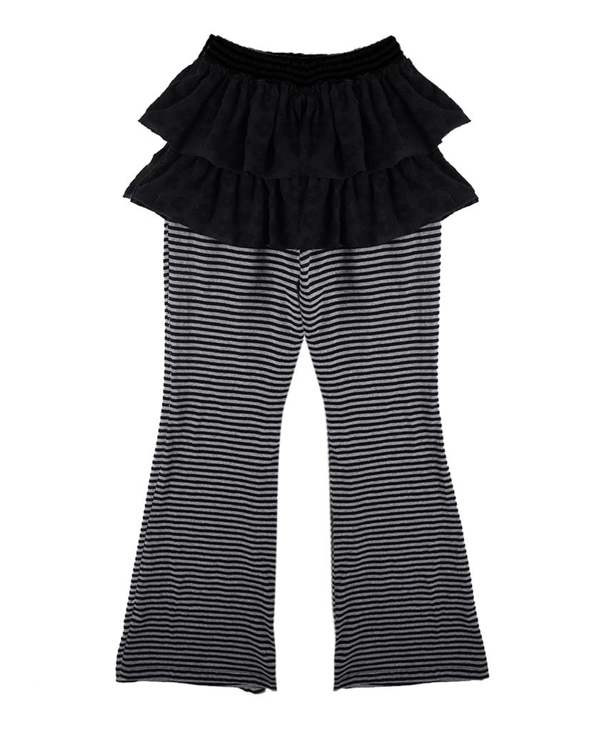 HIGH SCHOOL DISCO Striped Tiered Skirt Pants_Black