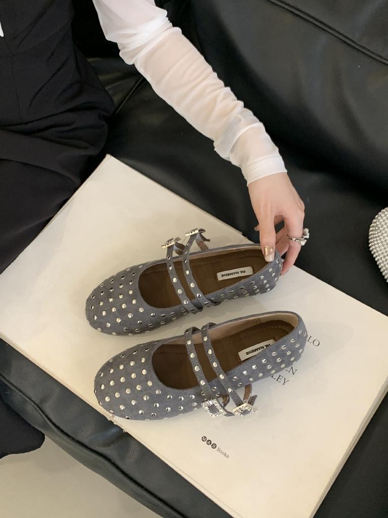 French Rhinestone Mary Jane Single Shoes Women's 2025 Summer New Gypsy Flat Ballet Shoes