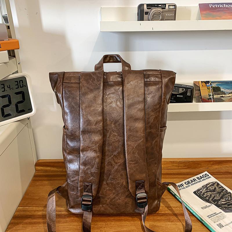 Plecak z miękkiej skóry Plecak męski Duża pojemność Torba na komputer Torba studencka do dojazdów Wodoodporna Jednolity kolor Torba podróżna