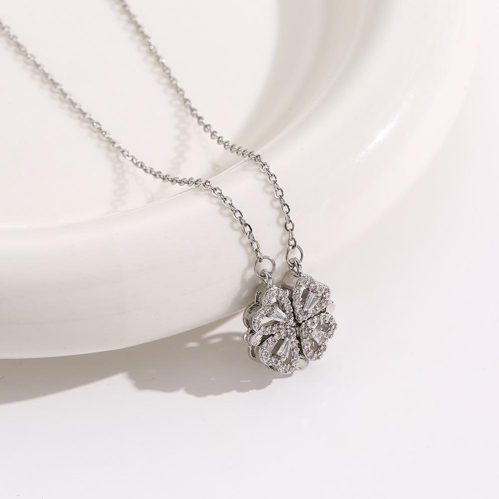 Elegant Gold-Plated Chinese-Style Four-Leaf Clover Necklace with Imitation Hetian Jade Pendant for Women