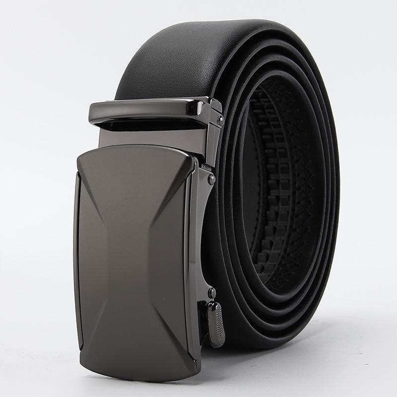 Nieuwe Heren Tweede Laag Leer Automatische Gesp Leren Riem Puur Echt Koeienhuid Zakelijke Casual Riem 110-130CM black