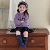 Korean-Style Velvet Hoodie & Pleated Skirt Set for Girls - Autumn/Winter Cartoon Design