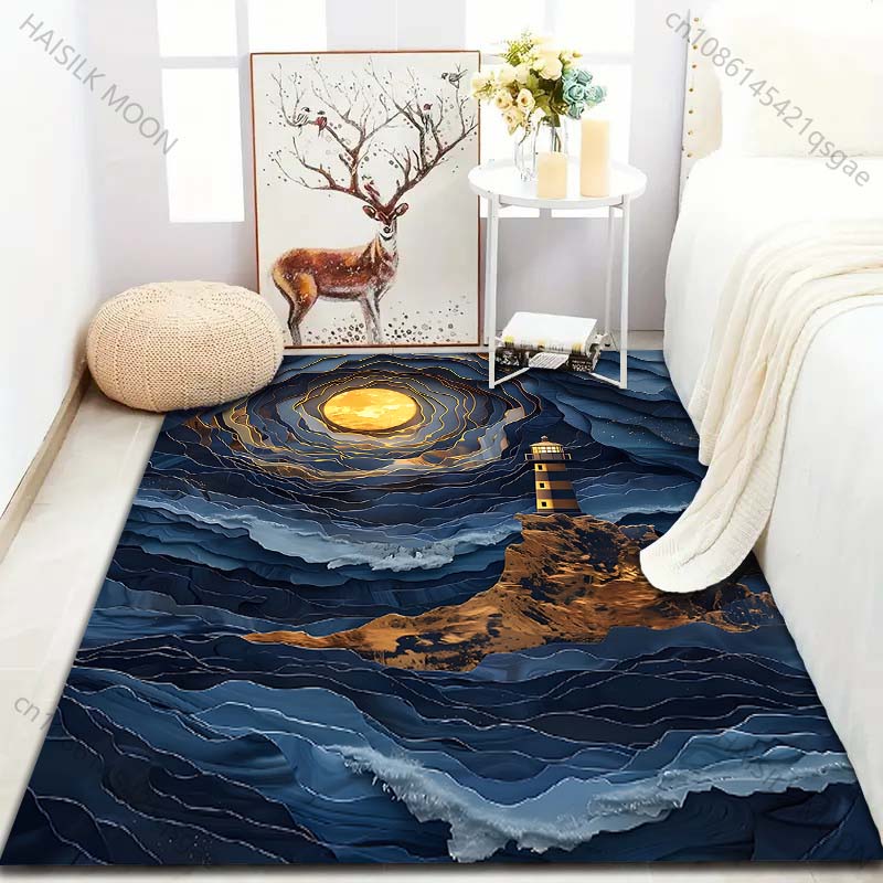 1PC Lighthouse and Dreamy Moonlight Pattern Rug Carpets for Bedroom Living Room Sofa Mat Creative Door Mat Cloakroom Home Decor